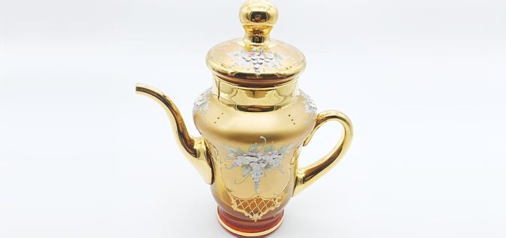 ヴェネチアガラス 金彩 24K ポット アンバー 琥珀 ( Venetian Glass Gold Gilded 24K Pot Amber )