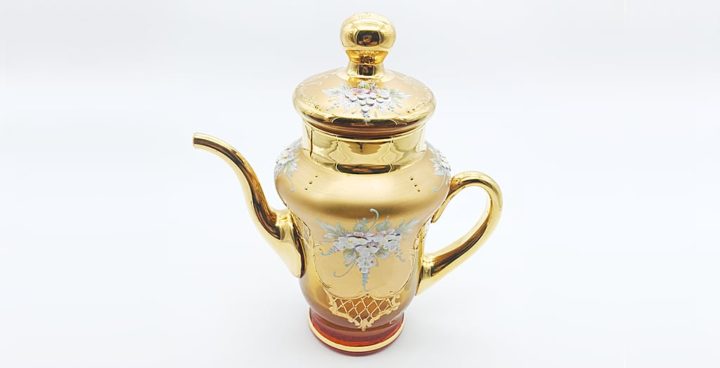 ヴェネチアガラス 金彩 24K ポット アンバー 琥珀 ( Venetian Glass Gold Gilded 24K Pot Amber )