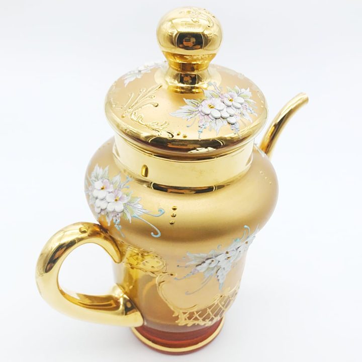 ヴェネチアガラス 金彩 24K ポット アンバー 琥珀 ( Venetian Glass Gold Gilded 24K Pot Amber )