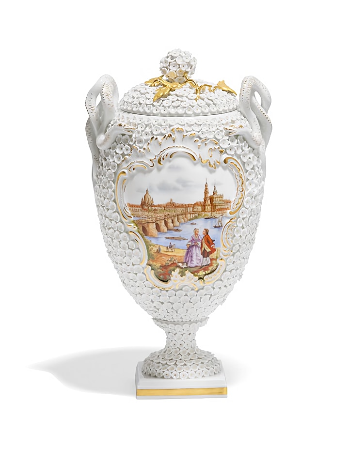 マイセン スノーボール装飾花瓶「ドレスデン―カナレットの光景