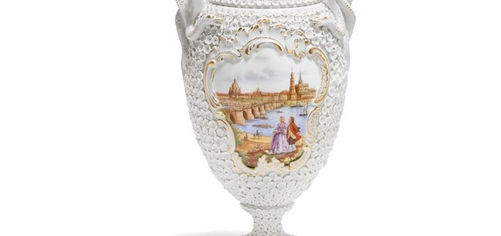 マイセン スノーボール装飾花瓶「ドレスデン―カナレットの光景」 ( MEISSEN® Snowball Blossom Vase With Canaletto View Of Dresden )