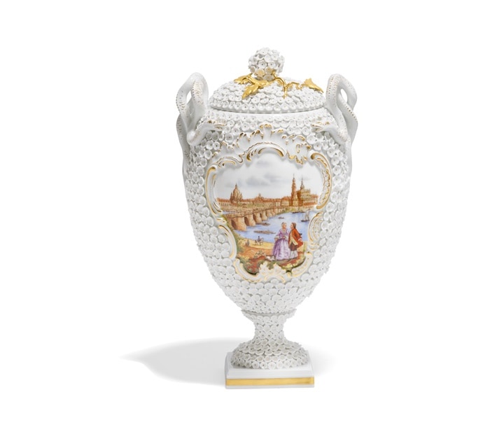 マイセン スノーボール装飾花瓶「ドレスデン―カナレットの光景 