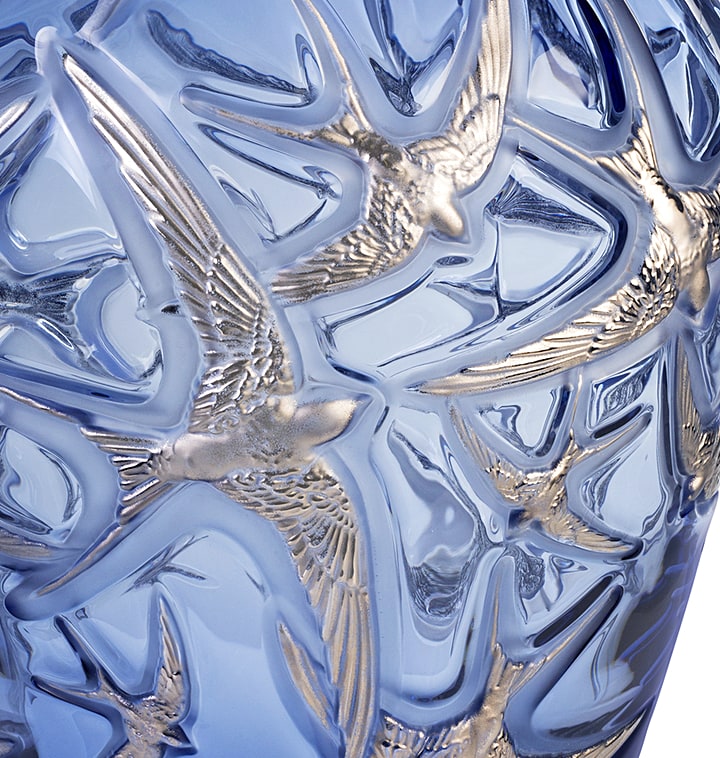ラリック 花瓶 イロンデール サファイア・ブルー ( Lalique Hirondelles Grand Vase Sapphire blue, Platinum stamped )