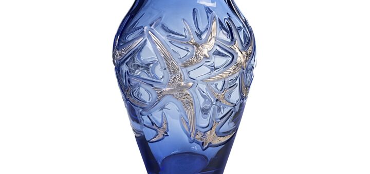 ラリック 花瓶 イロンデール サファイア・ブルー ( Lalique Hirondelles Grand Vase Sapphire blue, Platinum stamped )