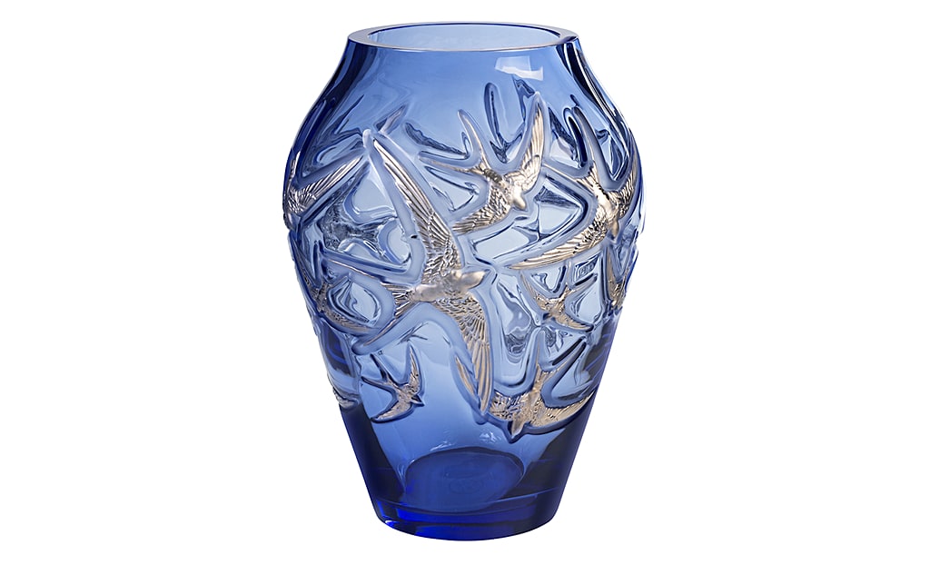 ラリック 花瓶 イロンデール サファイア・ブルー ( Lalique Hirondelles Grand Vase Sapphire blue, Platinum stamped )