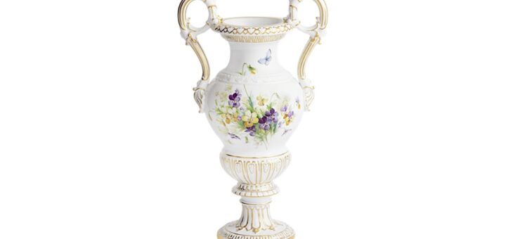 マイセン 花瓶 「パンジーとバロックハンドル」 ( MEISSEN® Baroque Handled Vase With Pansies )