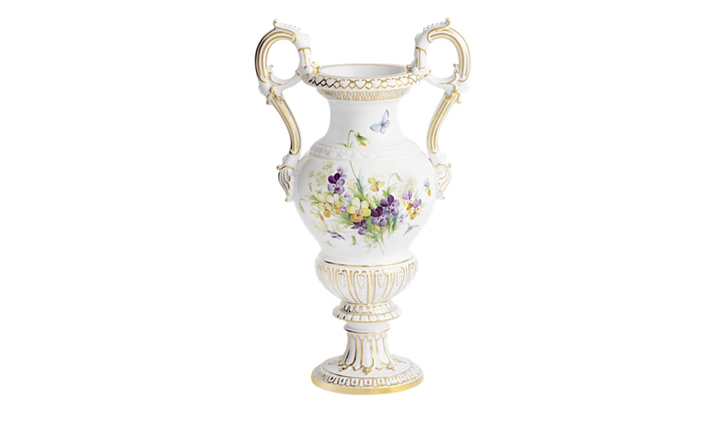 マイセン 花瓶 「パンジーとバロックハンドル」 ( MEISSEN® Baroque Handled Vase With Pansies )