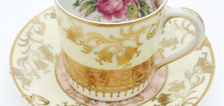 リモージュ カップ＆ソーサー 薄緑 桃花色 花柄 金彩 ( Limoges Cup And Saucer Flower Rose Gold Light Green )