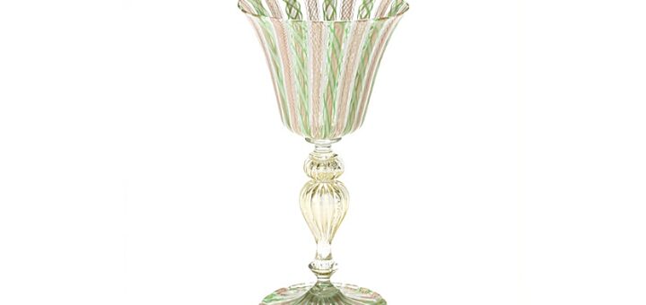 ヴェネチアガラス バラリン ワイングラス ゴールド×グリーンレース ( Venetian Glass Ballarin Wine Glass Gold Green Lace )