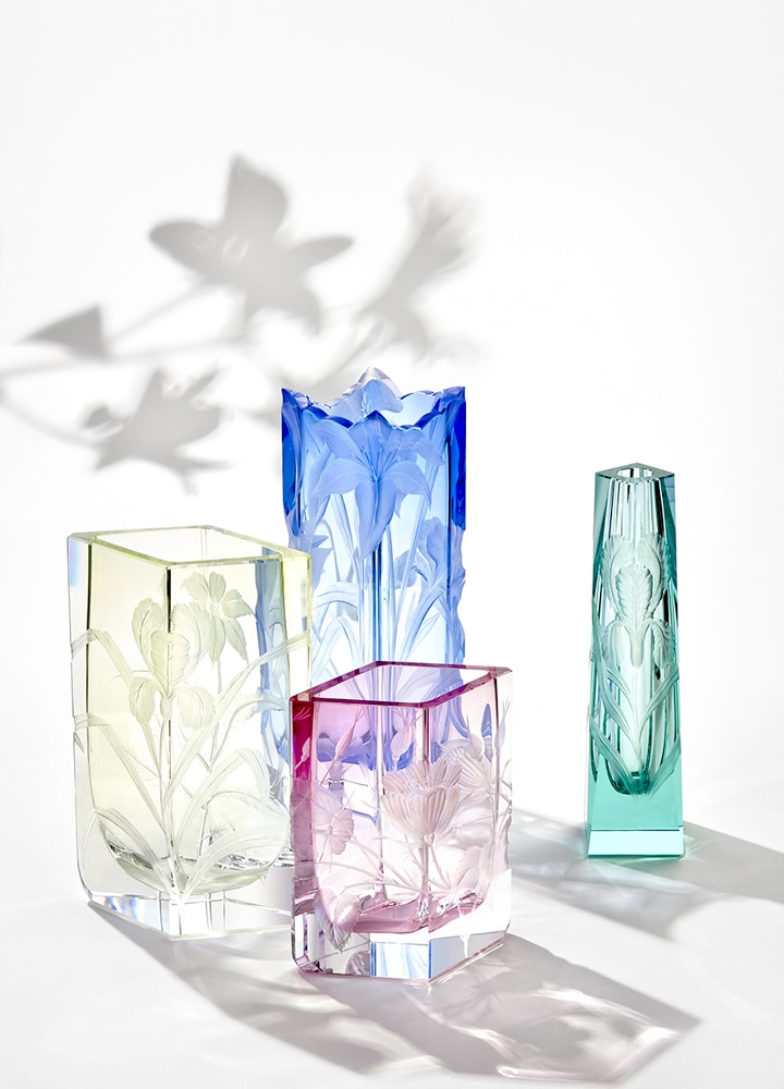 ボヘミアガラス モーゼル 花瓶 アイリス ( Bohemian Glass Moser Irises Vase )