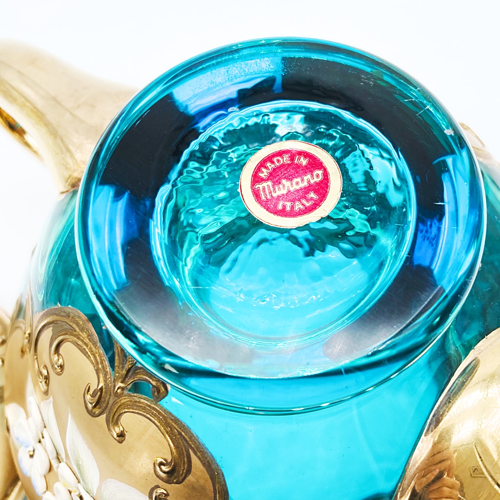 ヴェネチアガラス 金彩 24K ポット 水色 ライトブルー 花紋 ( Venetian Glass Gold Gilded 24K Pot Light Blue Flower Pattern )