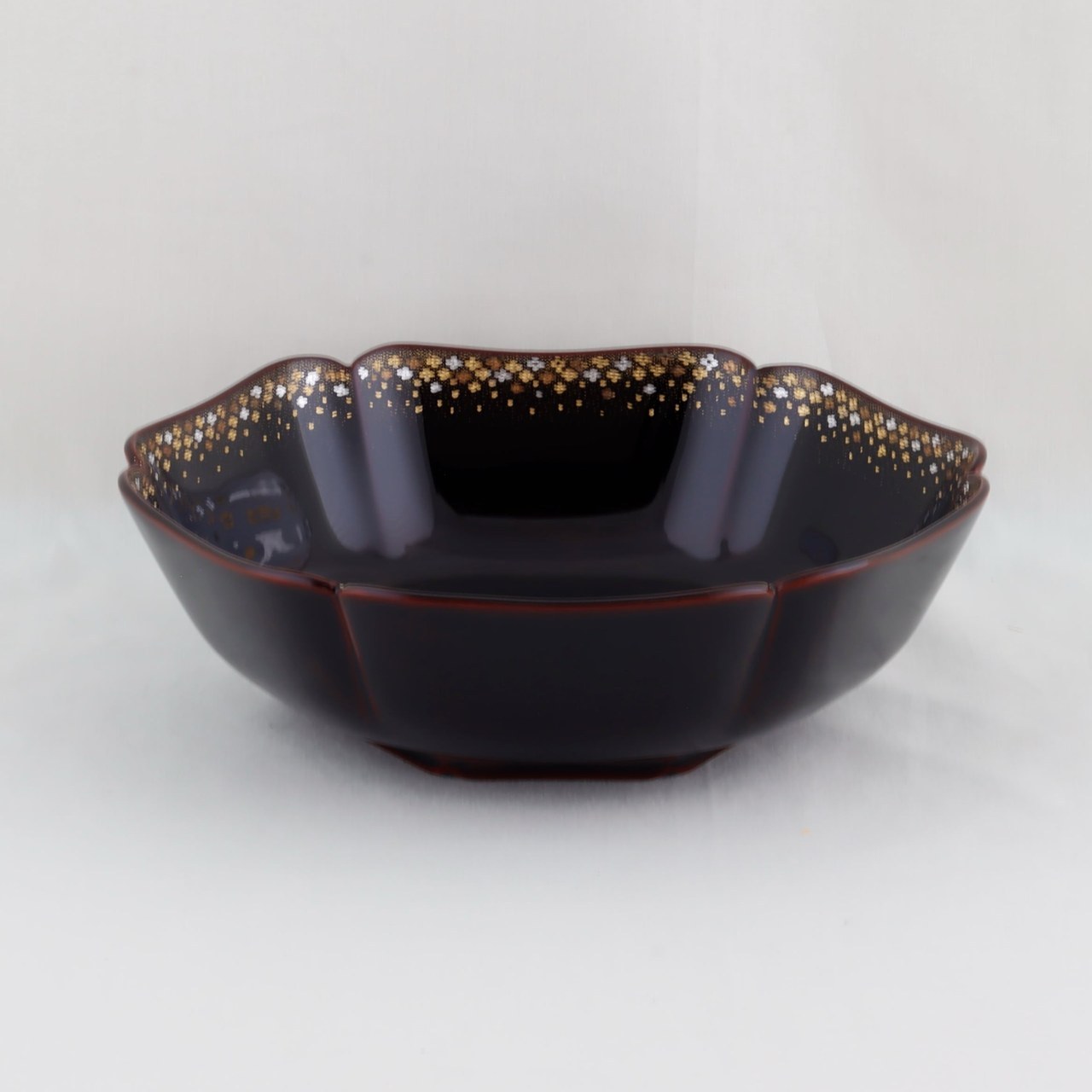 輪島塗 六稜鉢 溜塗 小華沈金 ( Wajima-nuri Rokuryo bowl )